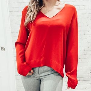 Zara Women Red Long Sleeve Blouse NWOT